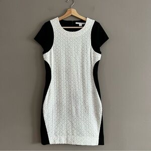 Diane Von Furstenberg Eyelet Pele Dress Short Sleeve Career White Black Sz 12